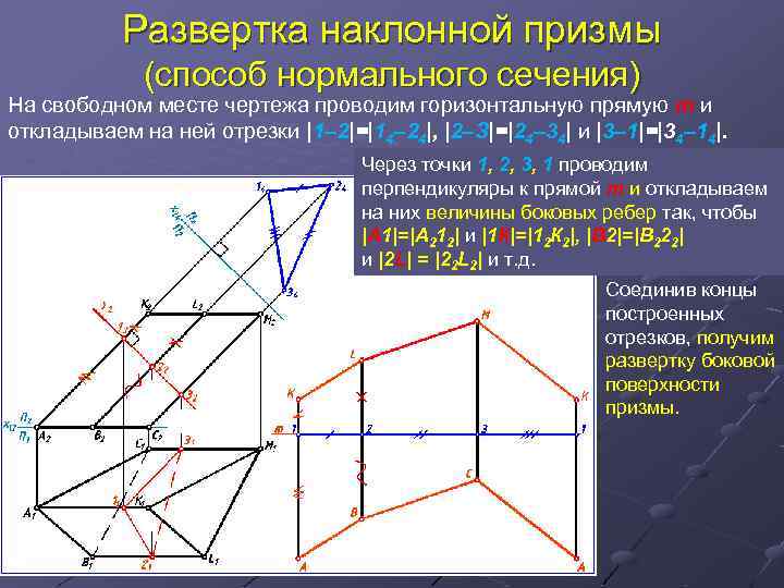 Боковая величина. Построить полную развертку Призмы (методом нормального сечения).. Способ нормального сечения развертка. Метод нормального сечения развертки. Развертка Призмы методом нормального сечения.