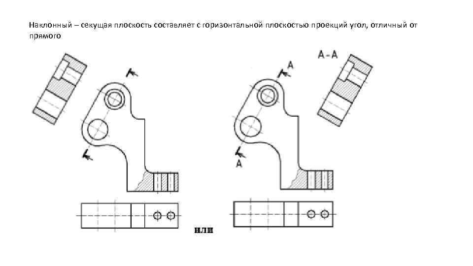 Наклонный разрез. Разрез наклонной плоскости. Обозначение наклонного разреза. Горизонтальный наклонный разрез Инженерная Графика. Вид детали разреза под углом.