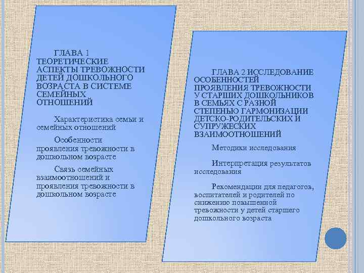 ГЛАВА 1 ТЕОРЕТИЧЕСКИЕ АСПЕКТЫ ТРЕВОЖНОСТИ ДЕТЕЙ ДОШКОЛЬНОГО ВОЗРАСТА В СИСТЕМЕ СЕМЕЙНЫХ ОТНОШЕНИЙ Характеристика семьи