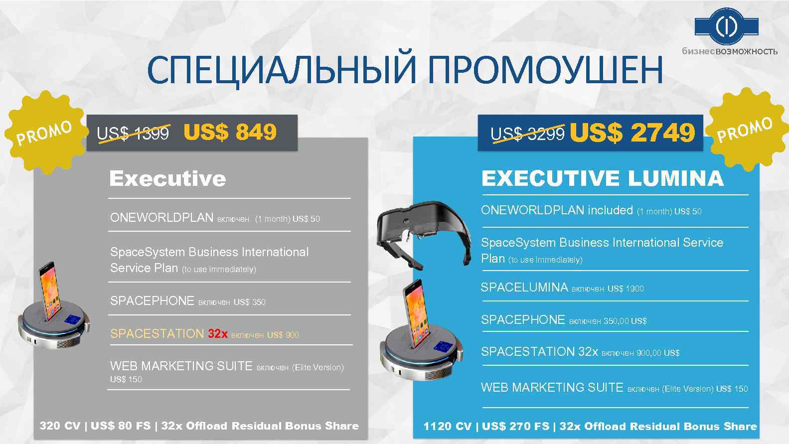 СПЕЦИАЛЬНЫЙ ПРОМОУШЕН P OMO R US$ 1399 US$ 849 Executive ONEWORLDPLAN включен US$ 3299