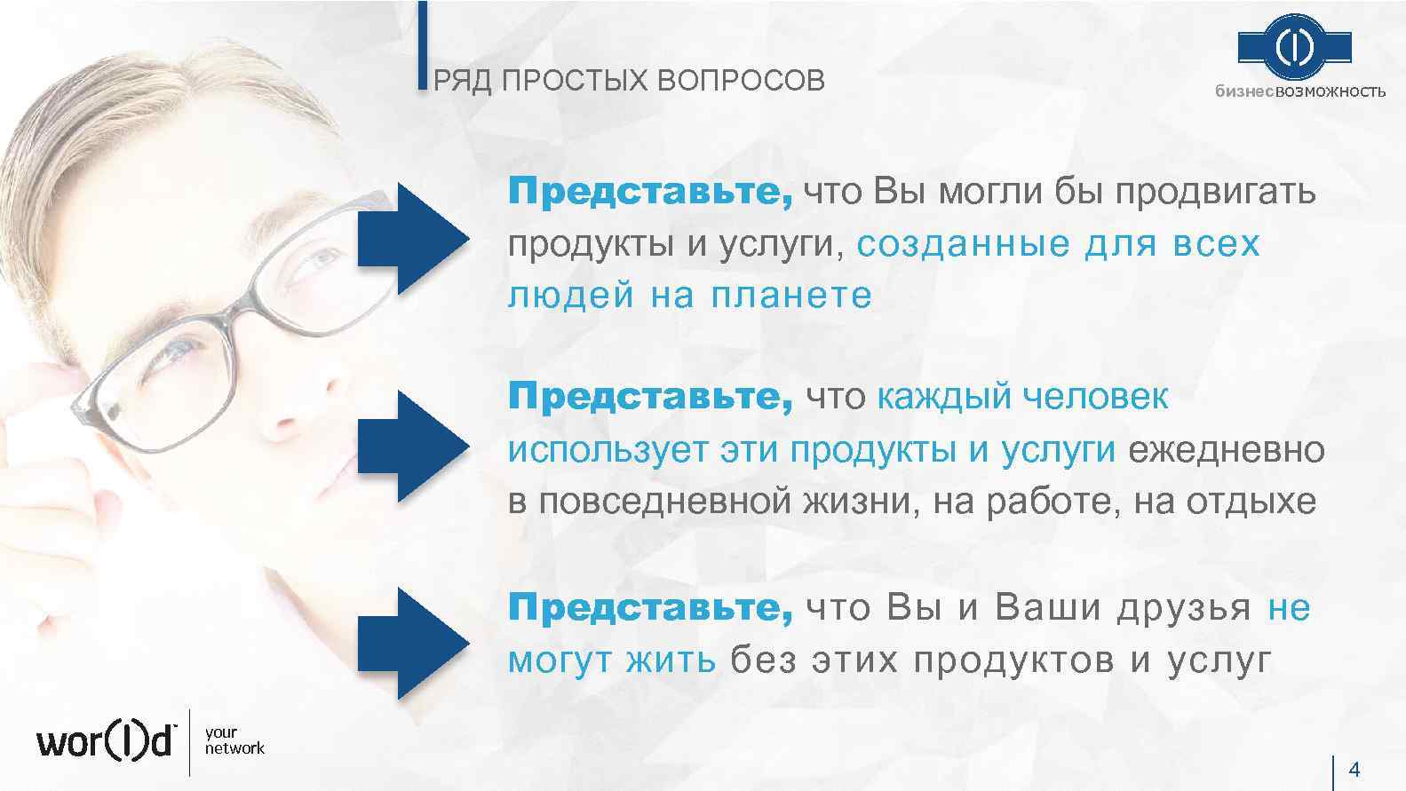 РЯД ПРОСТЫХ ВОПРОСОВ бизнесвозможность Представьте, что Вы могли бы продвигать продукты и услуги, созданные