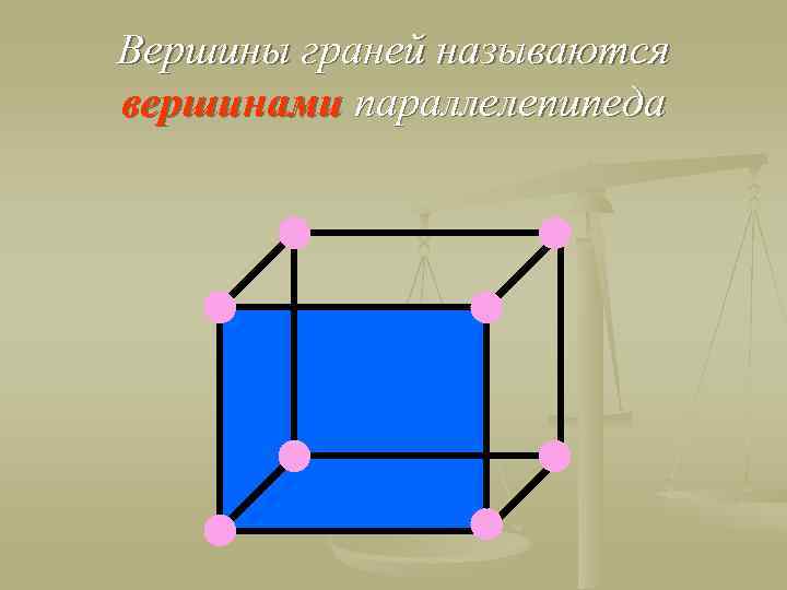 Вершины граней называются вершинами параллелепипеда 