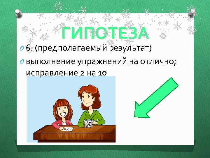 ГИПОТЕЗА O 6. (предполагаемый результат) O выполнение упражнений на отлично; исправление 2 на 10