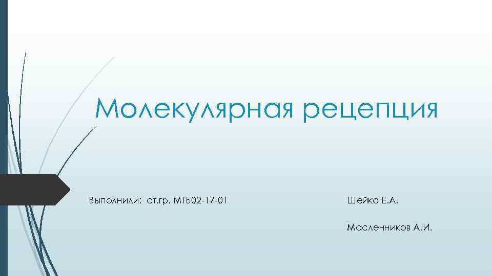 Молекулярная рецепция Выполнили: ст. гр. МТБ 02 -17 -01 Шейко Е. А. Масленников А.