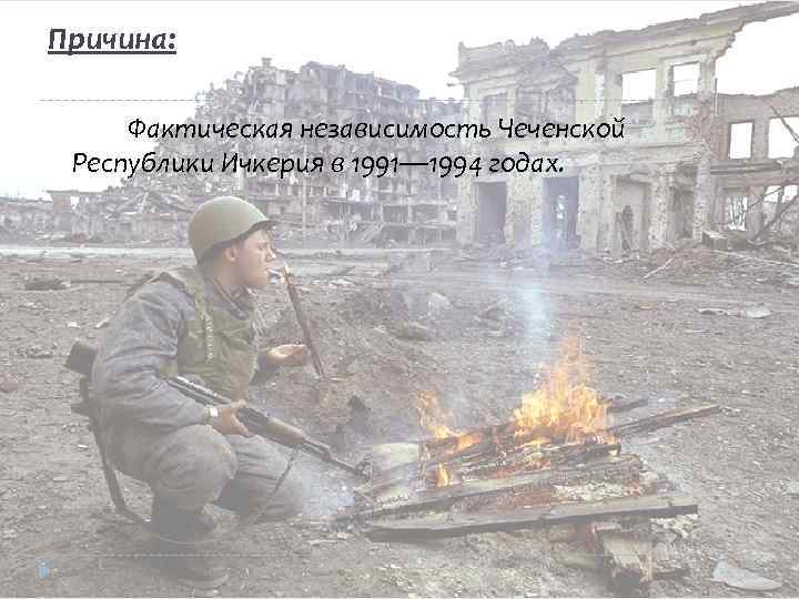 Причина: Фактическая независимость Чеченской Республики Ичкерия в 1991— 1994 годах. 