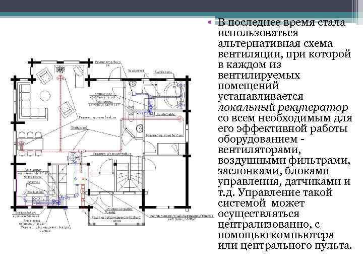  • В последнее время стала использоваться альтернативная схема вентиляции, при которой в каждом