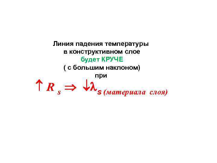 Линия падения температуры в конструктивном слое будет КРУЧЕ ( с большим наклоном) при R