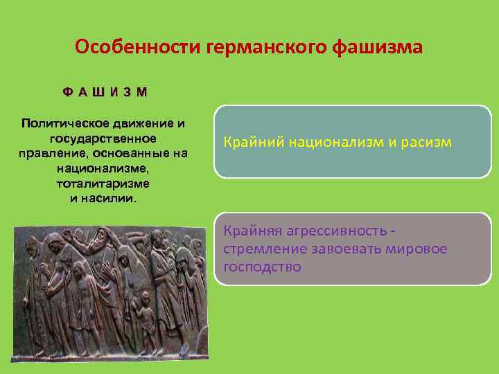 Особенности германского фашизма ФАШИЗМ Политическое движение и государственное правление, основанные на национализме, тоталитаризме и