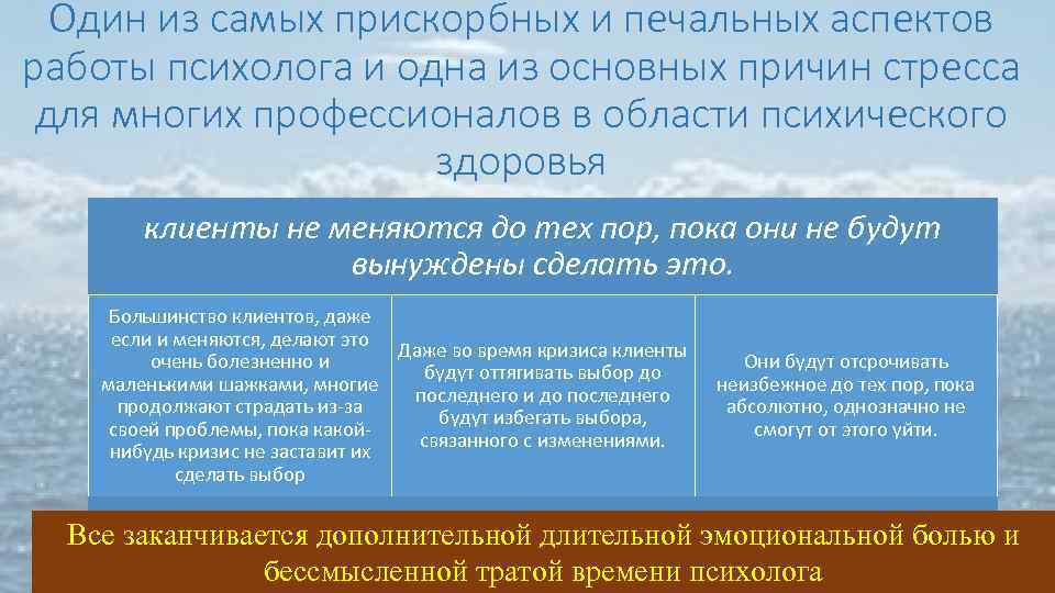 Один из самых прискорбных и печальных аспектов работы психолога и одна из основных причин