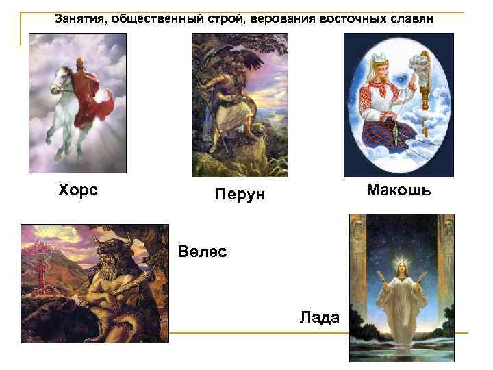 Занятия, общественный строй, верования восточных славян Хорс Макошь Перун Велес Лада 