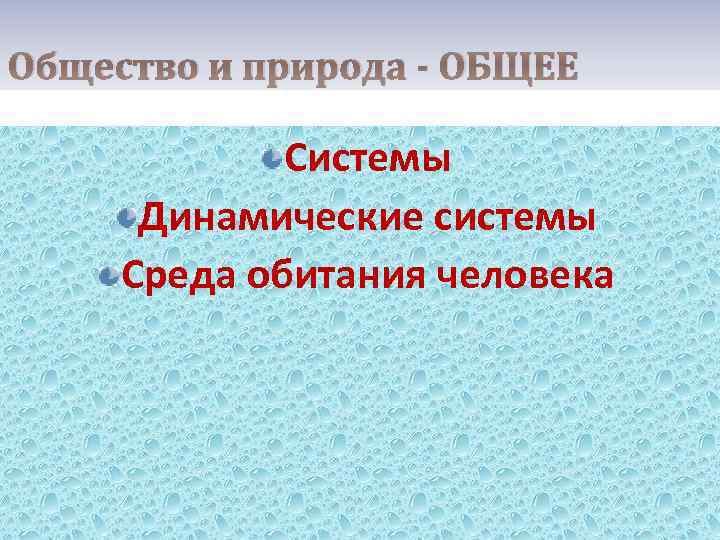 Общество и природа - ОБЩЕЕ Системы Динамические системы Среда обитания человека 