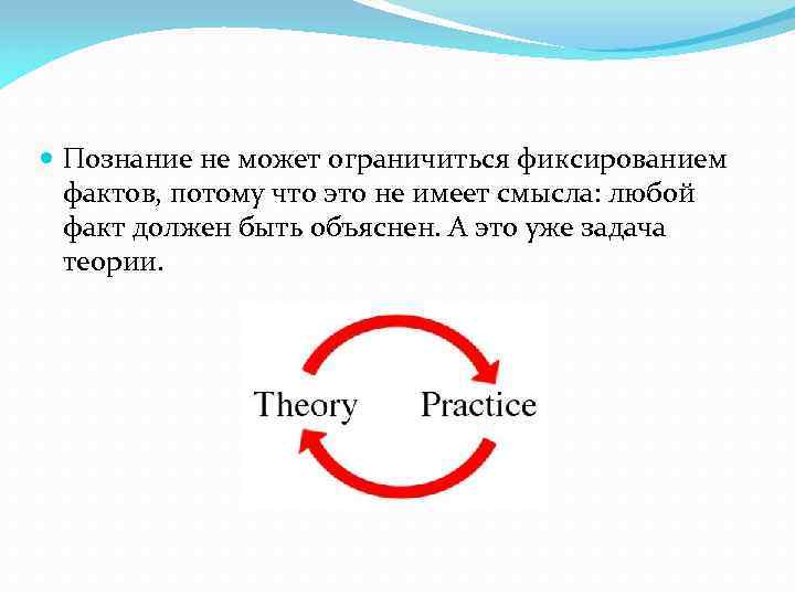  Познание не может ограничиться фиксированием фактов, потому что это не имеет смысла: любой