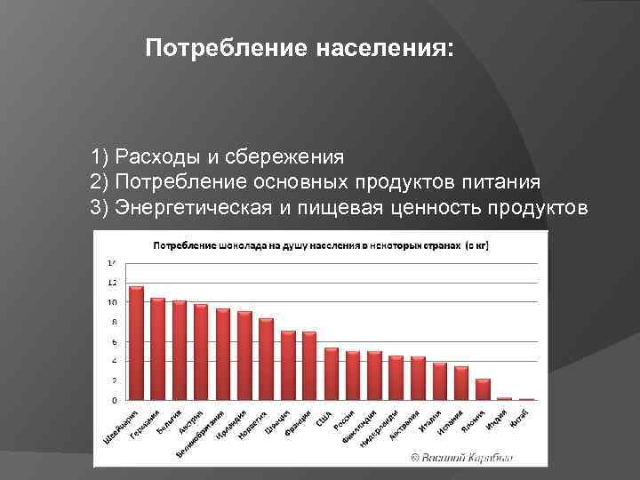Потребление населения: 1) Расходы и сбережения 2) Потребление основных продуктов питания 3) Энергетическая и