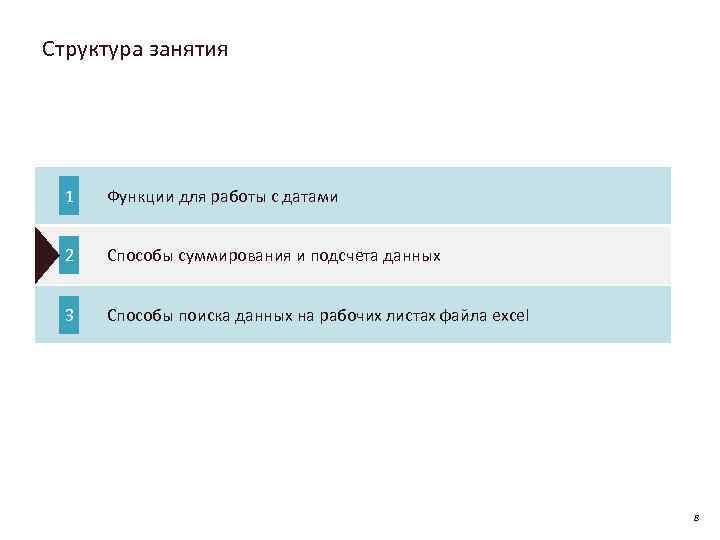 Структура занятия 1 Функции для работы с датами 2 Способы суммирования и подсчета данных