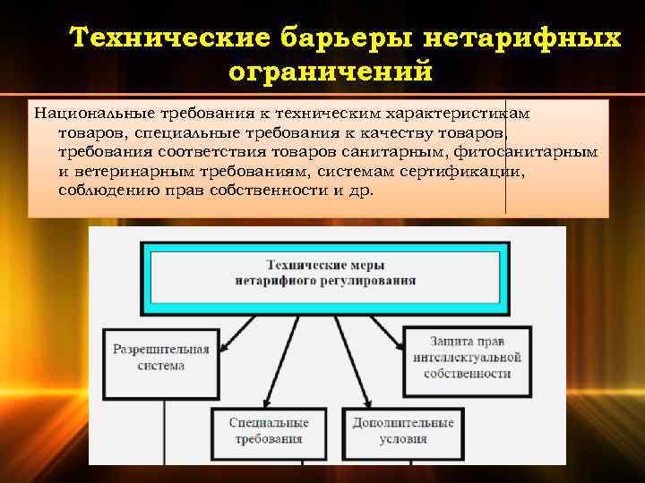 Технические барьеры нетарифных ограничений Национальные требования к техническим характеристикам товаров, специальные требования к качеству