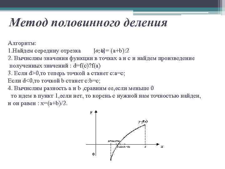 Половинной точности. Решение уравнений методом половинного деления. Решить уравнение методом половинного деления. Графическая иллюстрация метода половинного деления. Метод половинного деления для решения нелинейных уравнений.