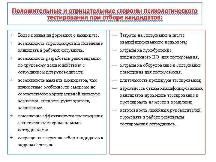 Положительные и отрицательные стороны