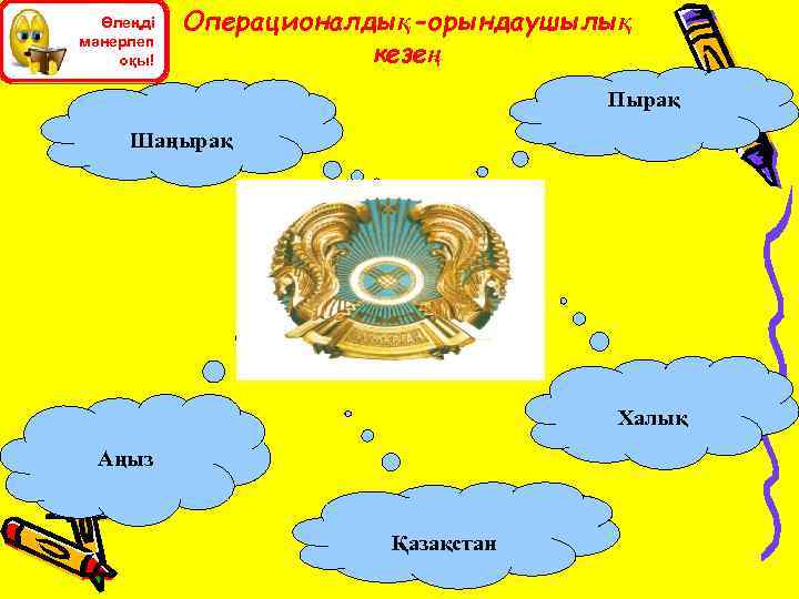 Өлеңді мәнерлеп оқы! Операционалдық-орындаушылық кезең Пырақ Шаңырақ Халық Аңыз Қазақстан 