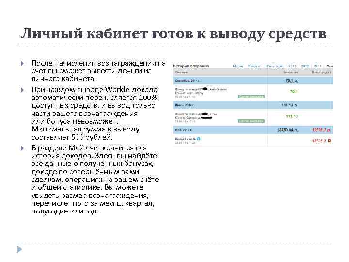 Личный кабинет готов к выводу средств После начисления вознаграждения на счет вы сможет вывести