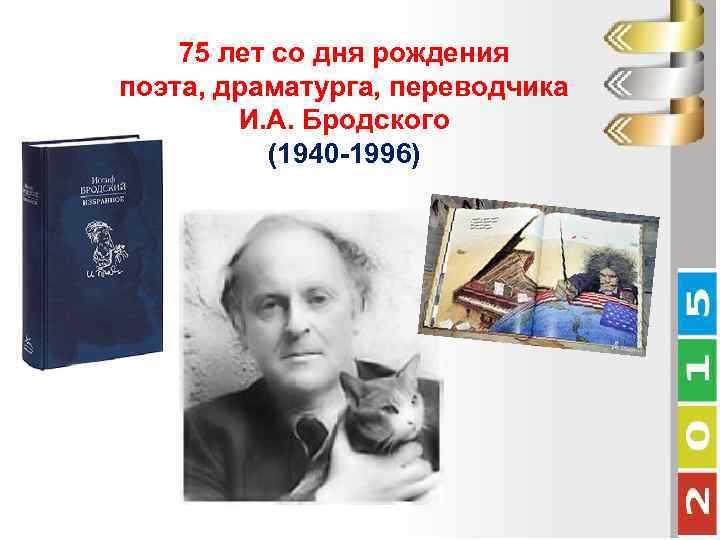 75 лет со дня рождения поэта, драматурга, переводчика И. А. Бродского (1940 -1996) 