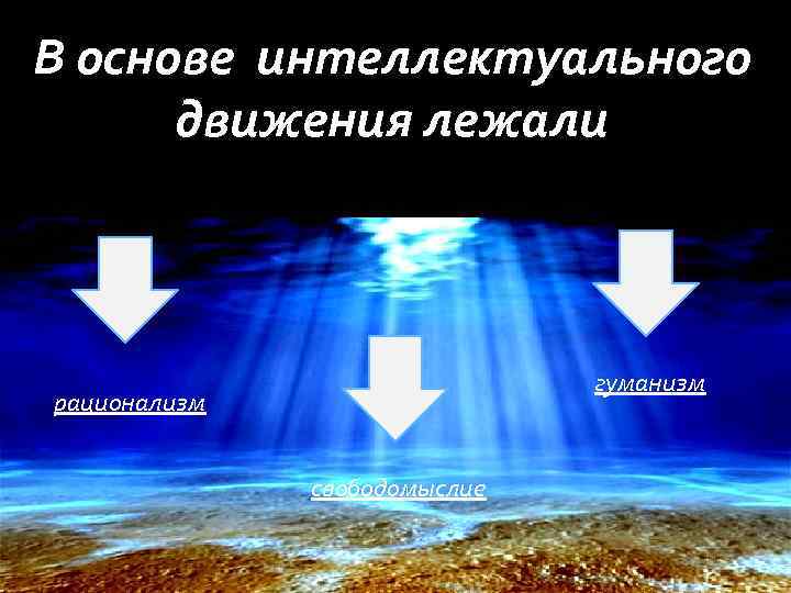 В основе интеллектуального движения лежали гуманизм рационализм свободомыслие 