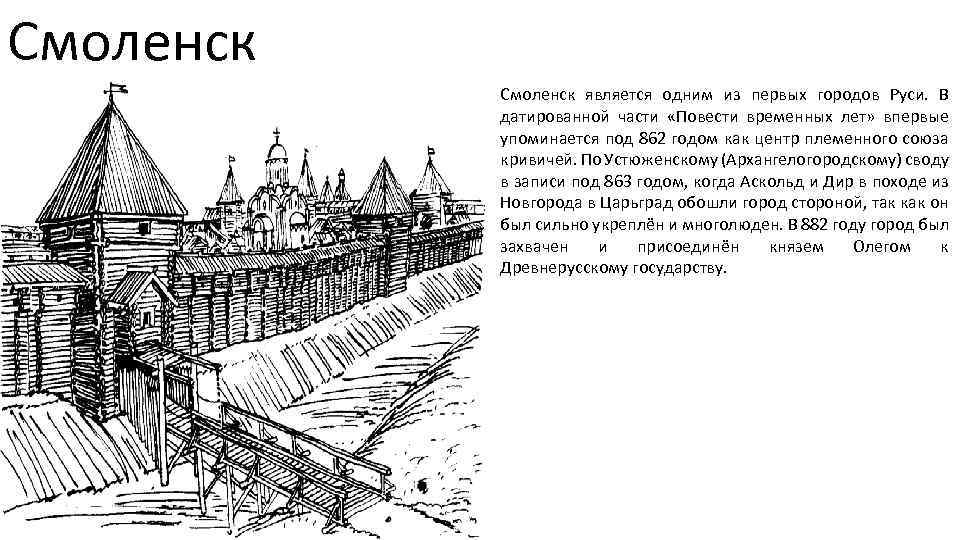 Смоленск является одним из первых городов Руси. В датированной части «Повести временных лет» впервые