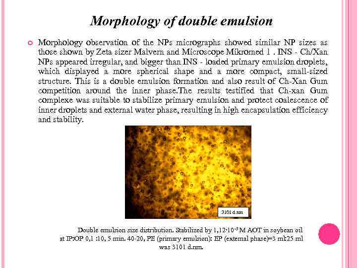 Morphology of double emulsion Morphology observation of the NPs micrographs showed similar NP sizes