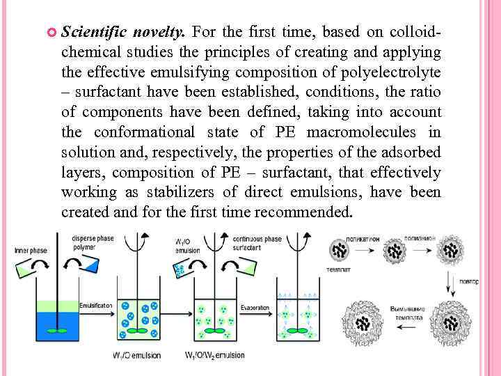  Scientific novelty. For the first time, based on colloidchemical studies the principles of