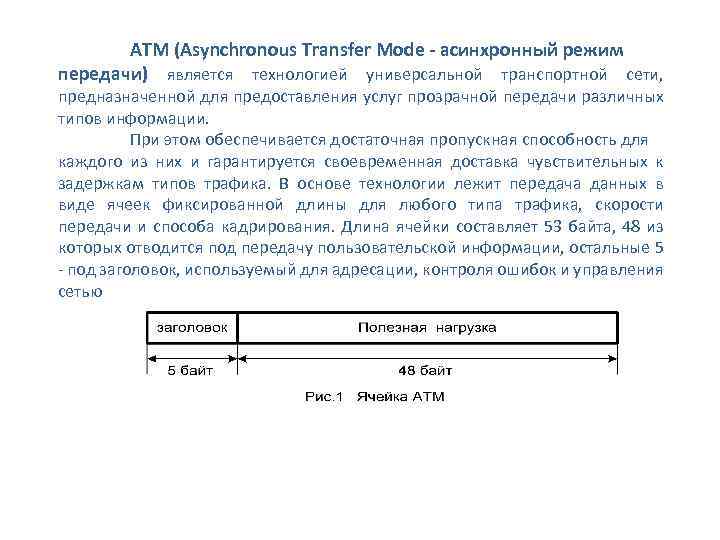 ATM (Asynchronous Transfer Mode - асинхронный режим передачи) является технологией универсальной транспортной сети, предназначенной