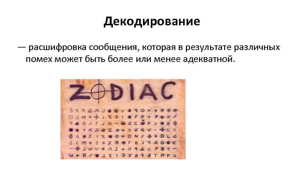  Декодирование — расшифровка сообщения, которая в результате различных помех может быть более или