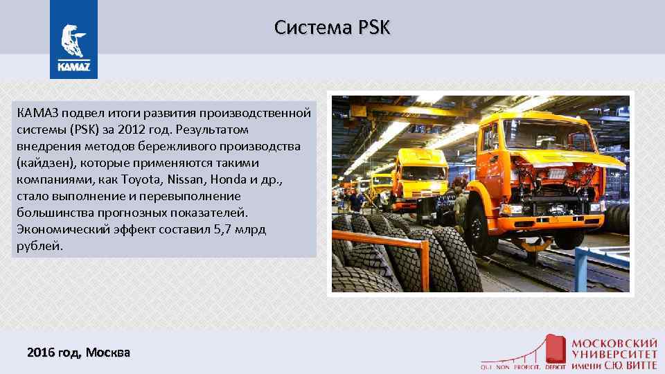 Система PSK КАМАЗ подвел итоги развития производственной системы (PSK) за 2012 год. Результатом внедрения