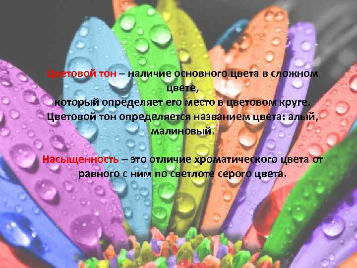 Цветовой тон – наличие основного цвета в сложном цвете, который определяет его место в