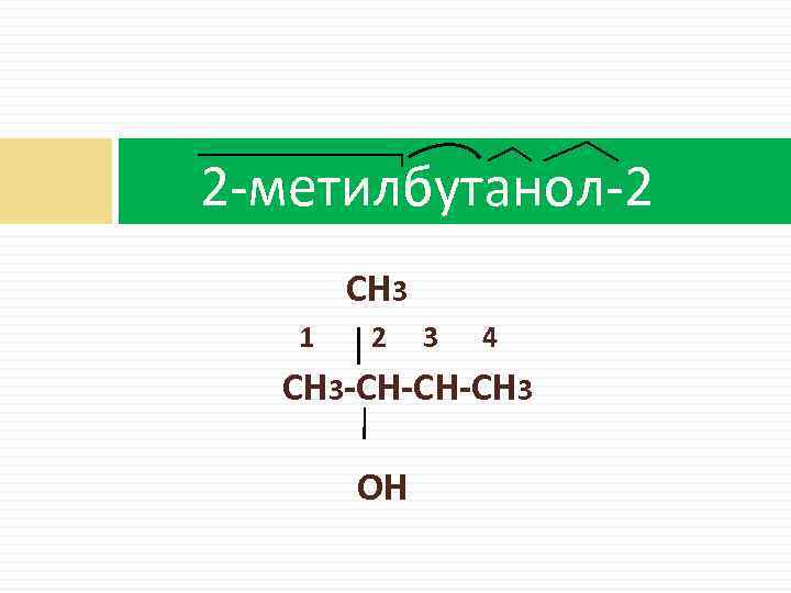 2 -метилбутанол-2 СН 3 1 2 3 4 СН 3 -СН-СН-СН 3 ОН 