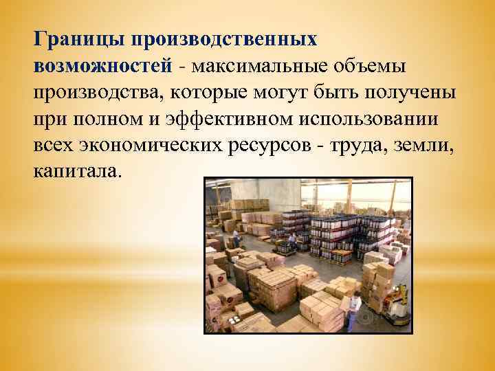 Границы производственных возможностей - максимальные объемы производства, которые могут быть получены при полном и
