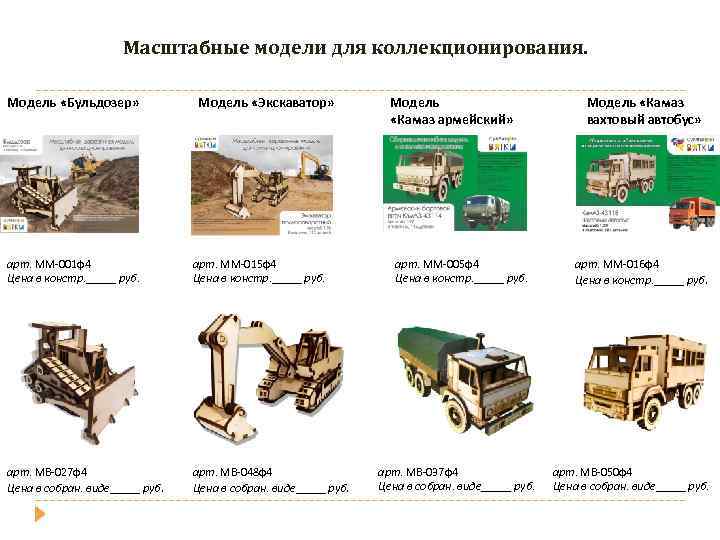 Масштабные модели для коллекционирования. Модель «Бульдозер» Модель «Экскаватор» арт. ММ-001 ф4 Цена в констр.