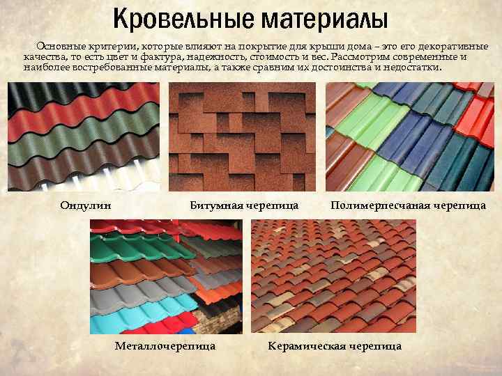 Кровельные материалы Основные критерии, которые влияют на покрытие для крыши дома – это его