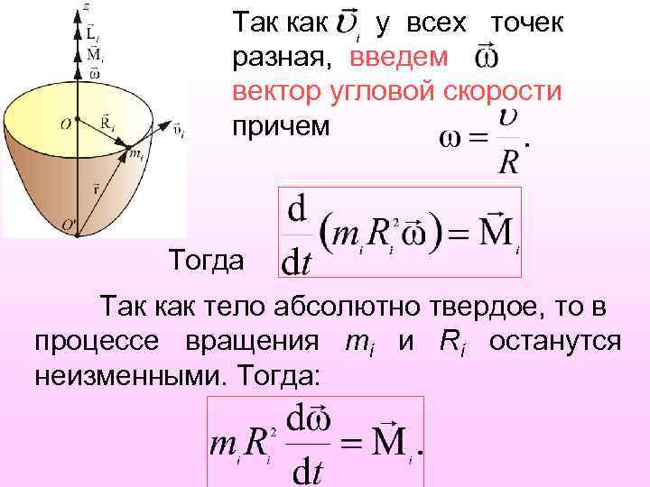 Так как у всех точек разная, введем вектор угловой скорости причем Тогда Так как