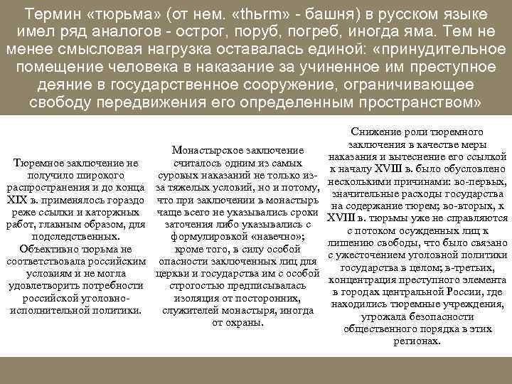 Термин «тюрьма» (от нем. «thьrm» - башня) в русском языке имел ряд аналогов -