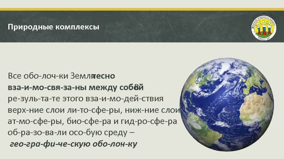 Природные комплексы Все обо лоч ки Земли тесно вза и мо свя за ны