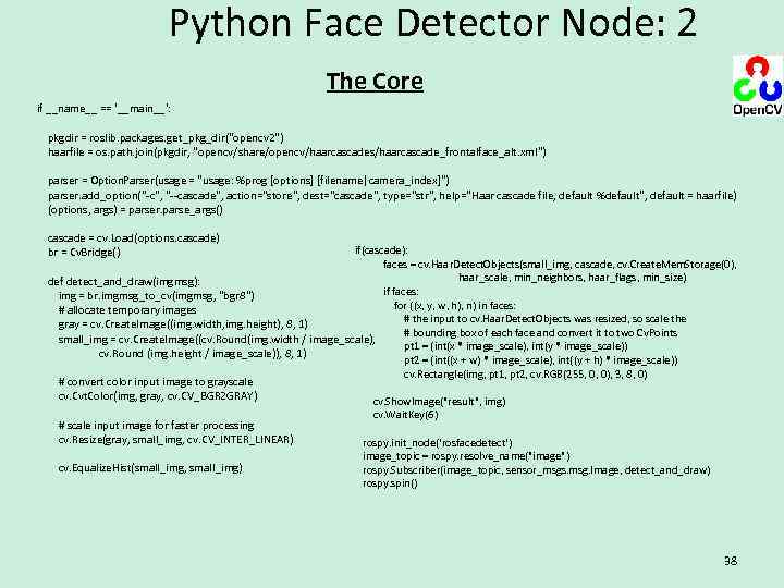 Python Face Detector Node: 2 The Core if __name__ == '__main__': pkgdir = roslib.