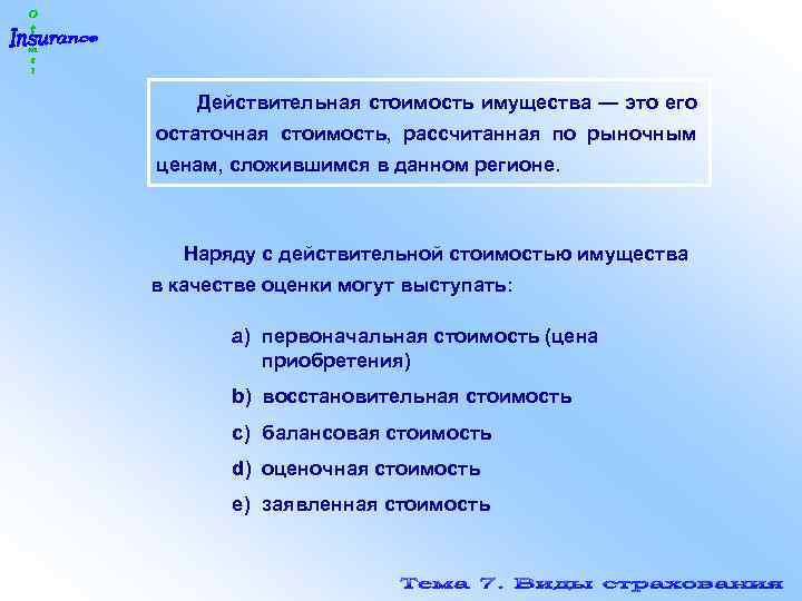 Действительная стоимость имущества — это его остаточная стоимость, рассчитанная по рыночным ценам, сложившимся в