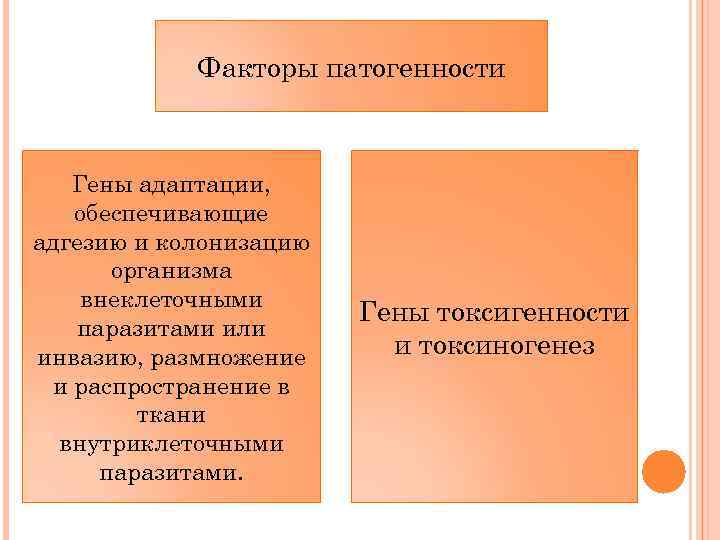 Факторы патогенности Гены адаптации, обеспечивающие адгезию и колонизацию организма внеклеточными паразитами или инвазию, размножение