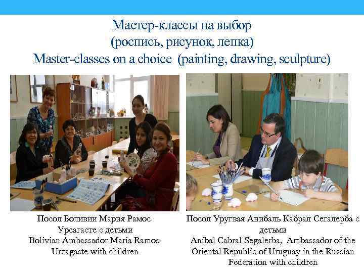 Мастер-классы на выбор (роспись, рисунок, лепка) Master-classes on a choice (painting, drawing, sculpture) Посол