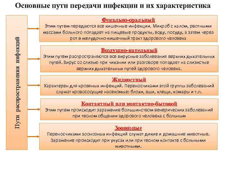 Основные пути передачи инфекции и их характеристика Пути распространения инфекций Фекально-оральный Этим путем передаются