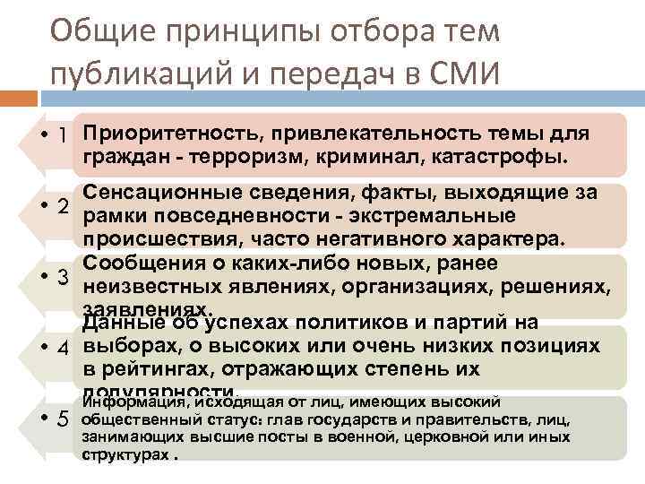 Общие принципы отбора тем публикаций и передач в СМИ • 1 Приоритетность, привлекательность темы