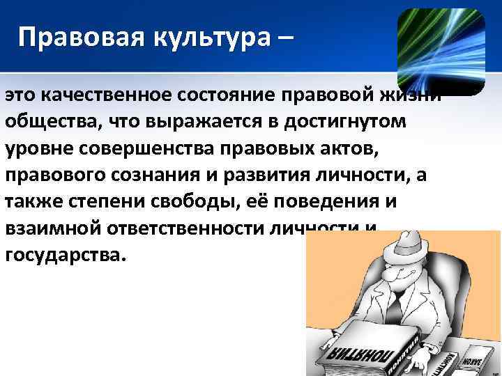 Правовая культура – это качественное состояние правовой жизни общества, что выражается в достигнутом уровне
