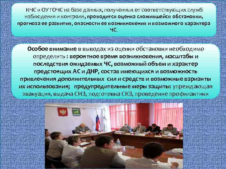 КЧС и ОУ ГОЧС на базе данных, полученных от соответствующих служб наблюдения и контроля,