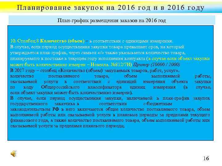 Планирование закупок на 2016 год и в 2016 году План график размещения заказов на