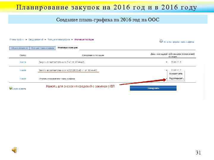 Планирование закупок на 2016 год и в 2016 году Создание плана графика на 2016