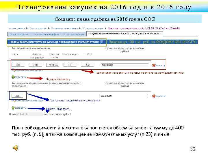 Планирование закупок на 2016 год и в 2016 году Создание плана графика на 2016